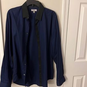 Express Mens fitted button up shirt - Blue & Black contrast - Large (16 / 16.5)